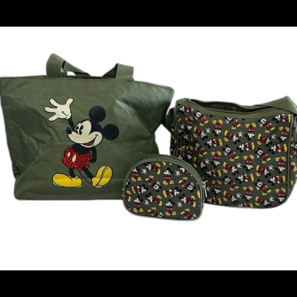 Disney Tote Bag Women's Mickey Mouse Color Green 3 Piece Set - Picture 1 of 12